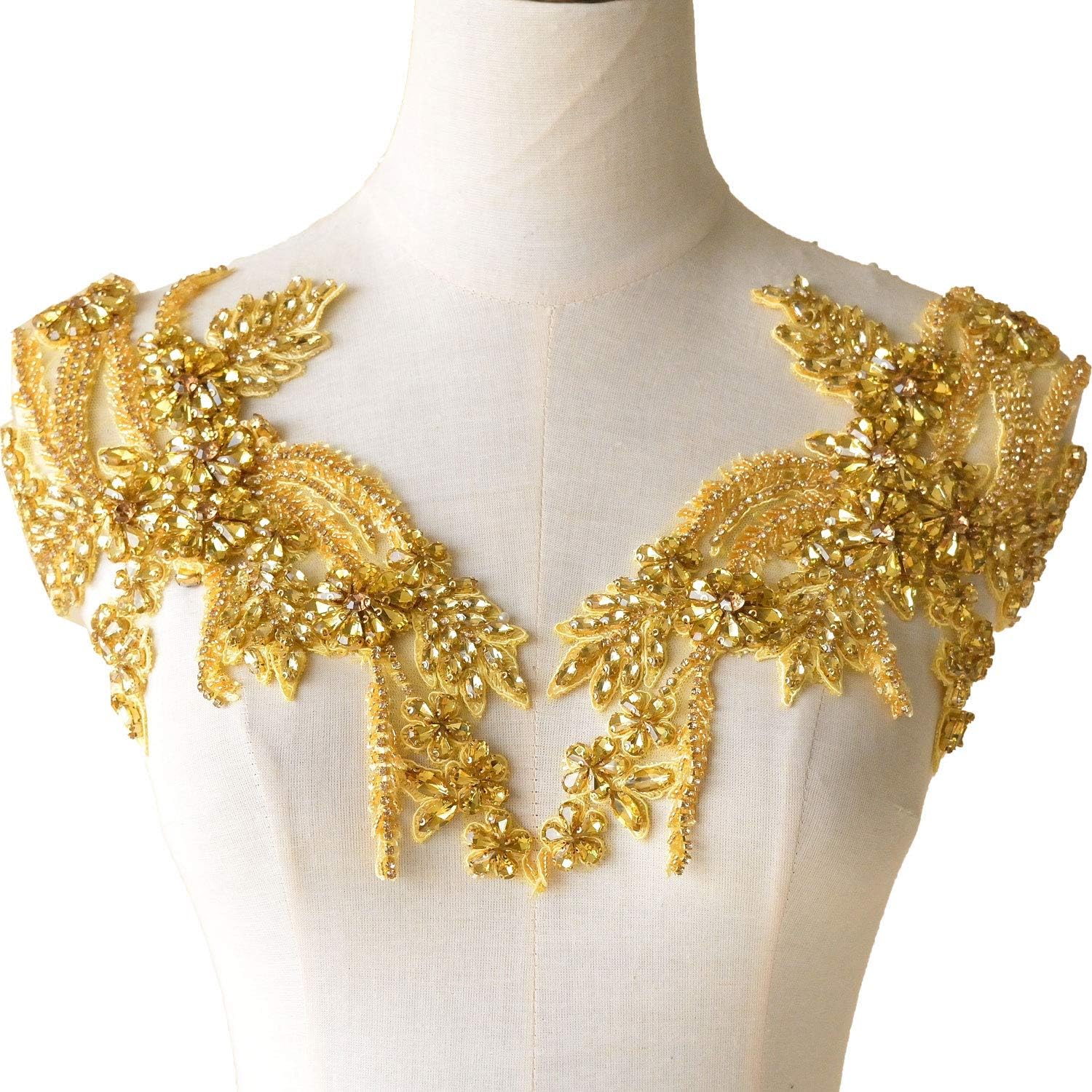 Rhinestones Applique Mirror Pair Beaded Patch Embellished for Prom Dress Costumes Pink Color