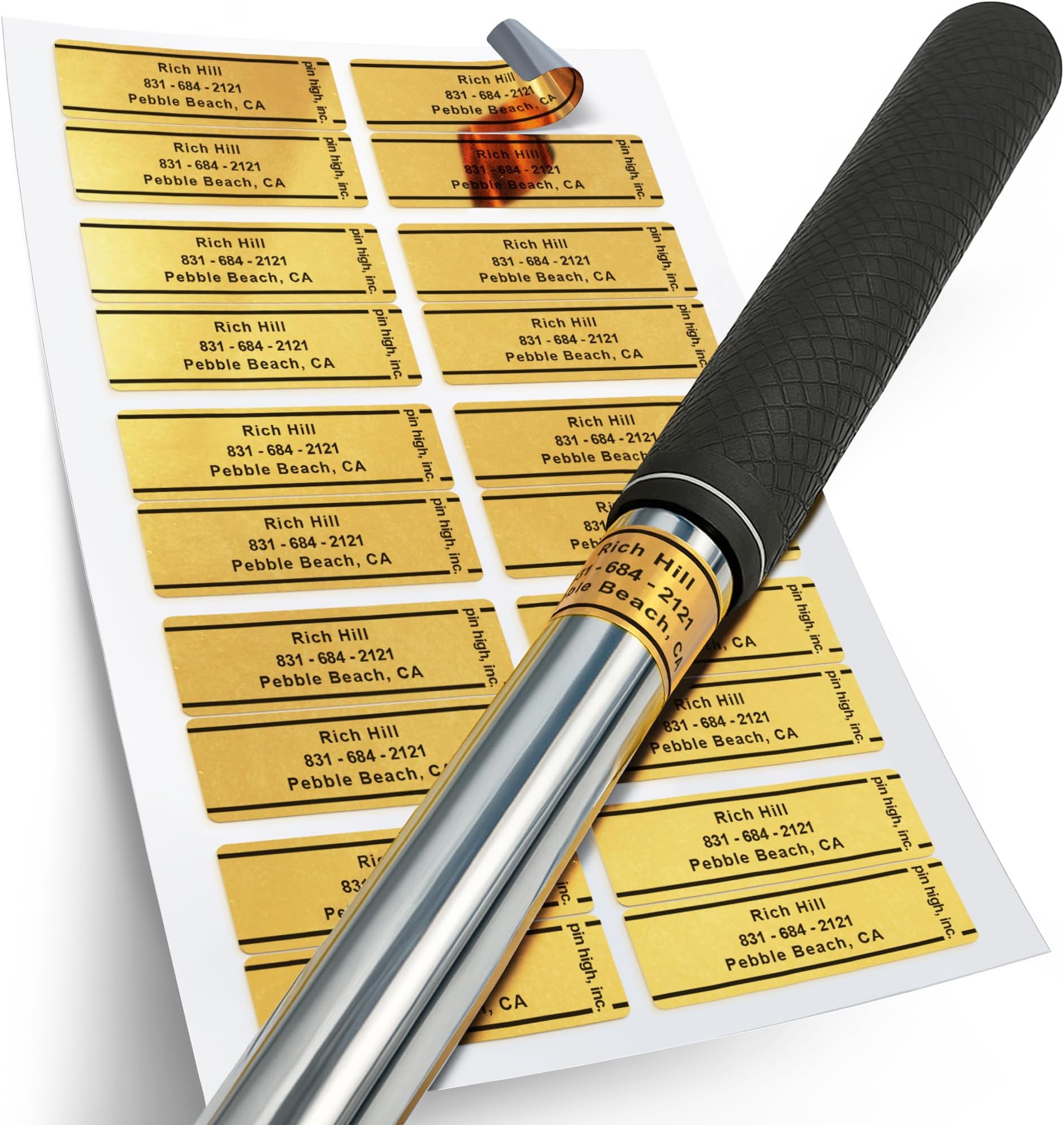 - PIN HIGH Personalized Golf Club ID Labels | Weatherproof, Fade Resistant, Laminated Thermal Transfer Labels, Made in The USA, (Free Customization & Shipping), Set of 20, Gold