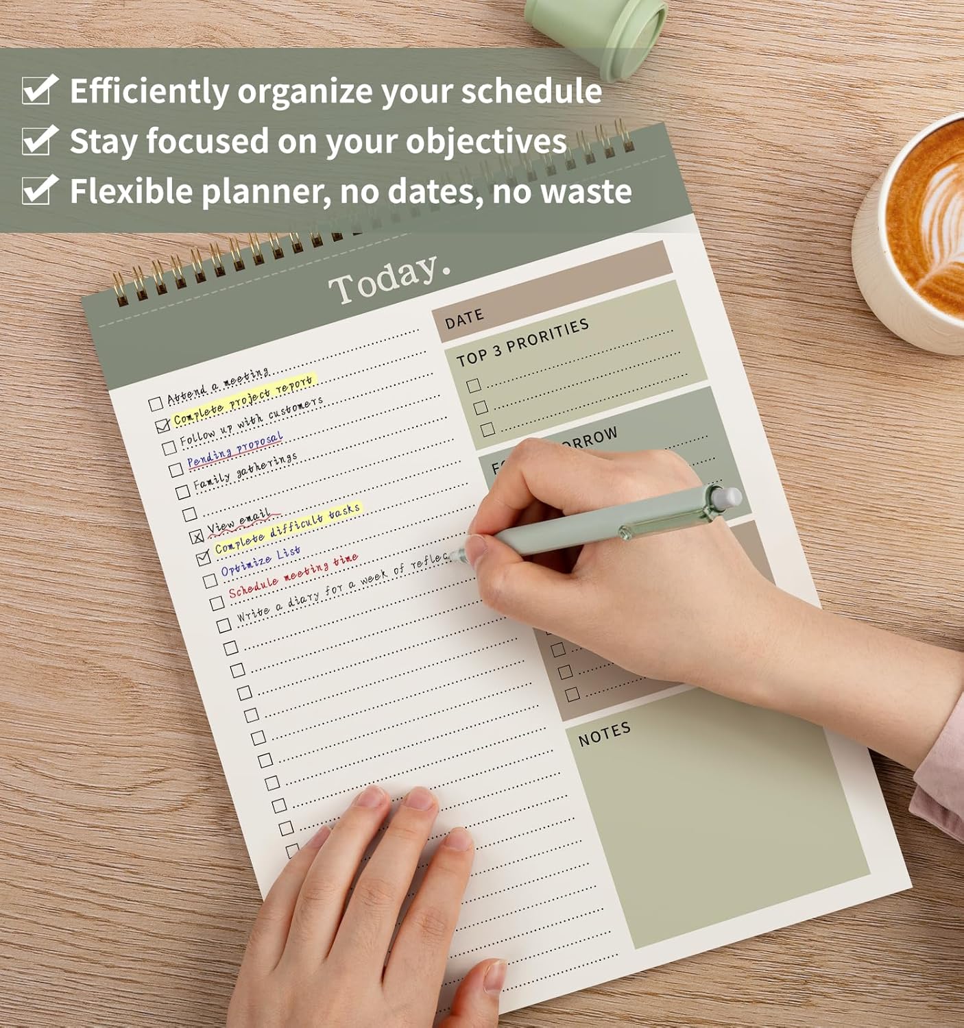 To Do List Notepad, 52 Undated Sheets （8.5"×11"）Duplex-printed Daily Planner For Work Home School Office Desk Accessories Supplies & Goal Setting Tasks -Green Green Planner image 5 of 7 B0F43H43V4