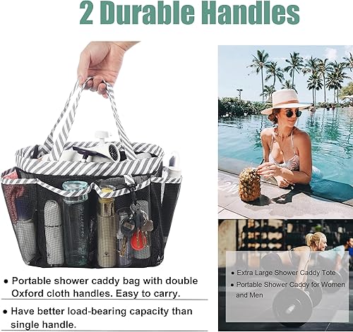 Miniatura 6 de WEHUSE Carrito de ducha de malla con bolsa interior impermeable, extra grande, negro, portátil, para dormitorio universitario, baño, campamento, 8