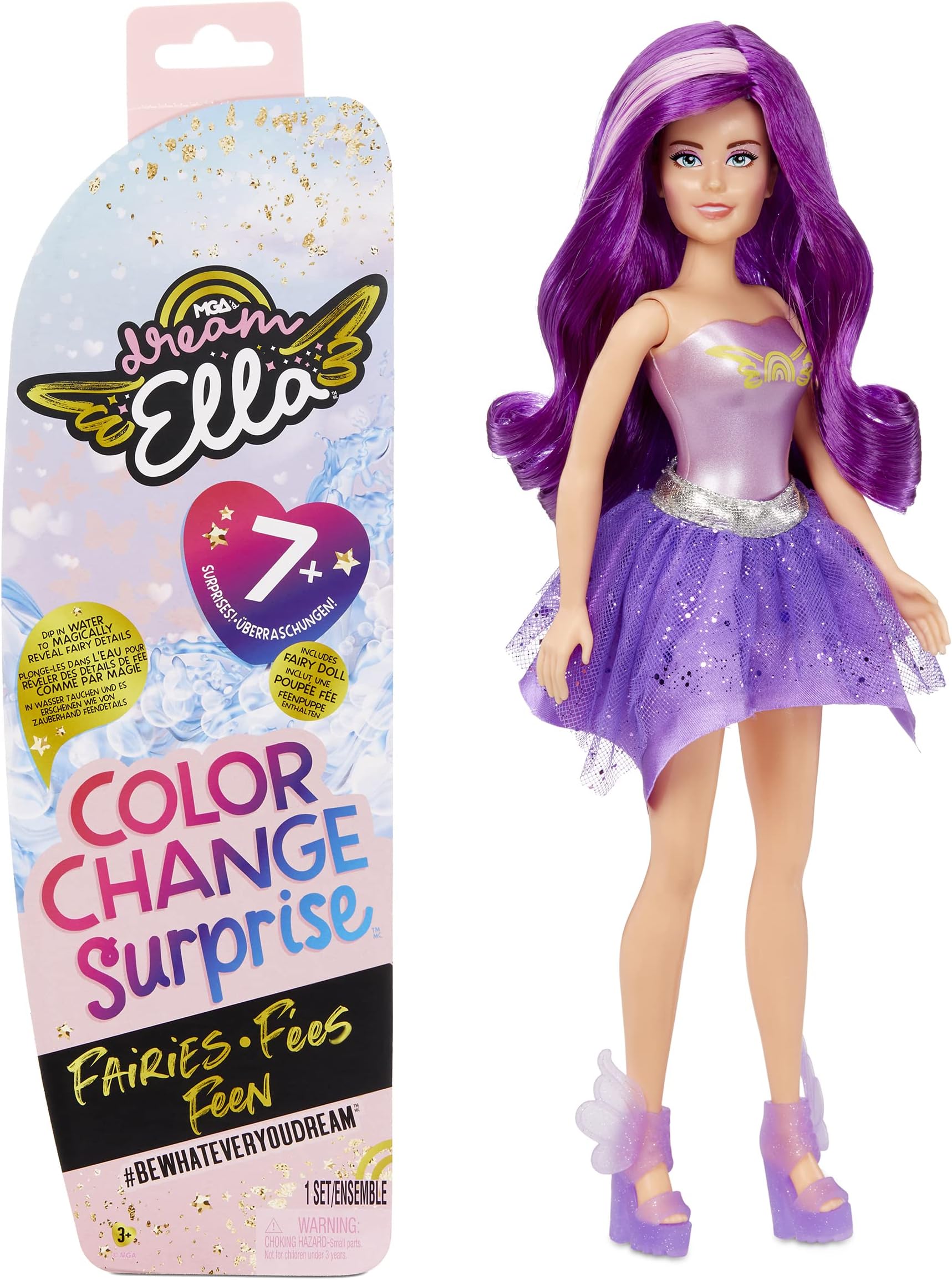 Dream Ella Color Change Surprise Fairy Doll Aria, Purple 11.5 Inches Fashion Doll with Magical Color Change Feature, Multicolor, Fun Collectible Toy for Girls Ages 3+