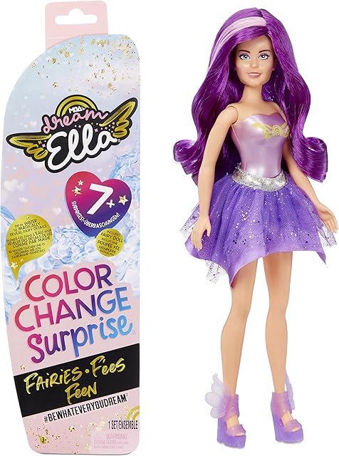 MGAs Dream Ella 578000EUC Colour Change Fairies-Collectable Toy for Kids-UNbox a 29cm Doll & 7 Surprises-Includes Wig, Skirt, Boots & More-for Toddlers Ages 3 Years Plus-Aria, Purple