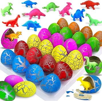 24 Pcs Large Hatching Dinosaur Eggs Dinosaur Birthday Party Favors, Kids Toddlers Goodie Treat Bag Stuffers, Carnival Classroom Prizes, Treasure Box Toys, Boy Girl Grow in Water Dinos Egg Science Kits
