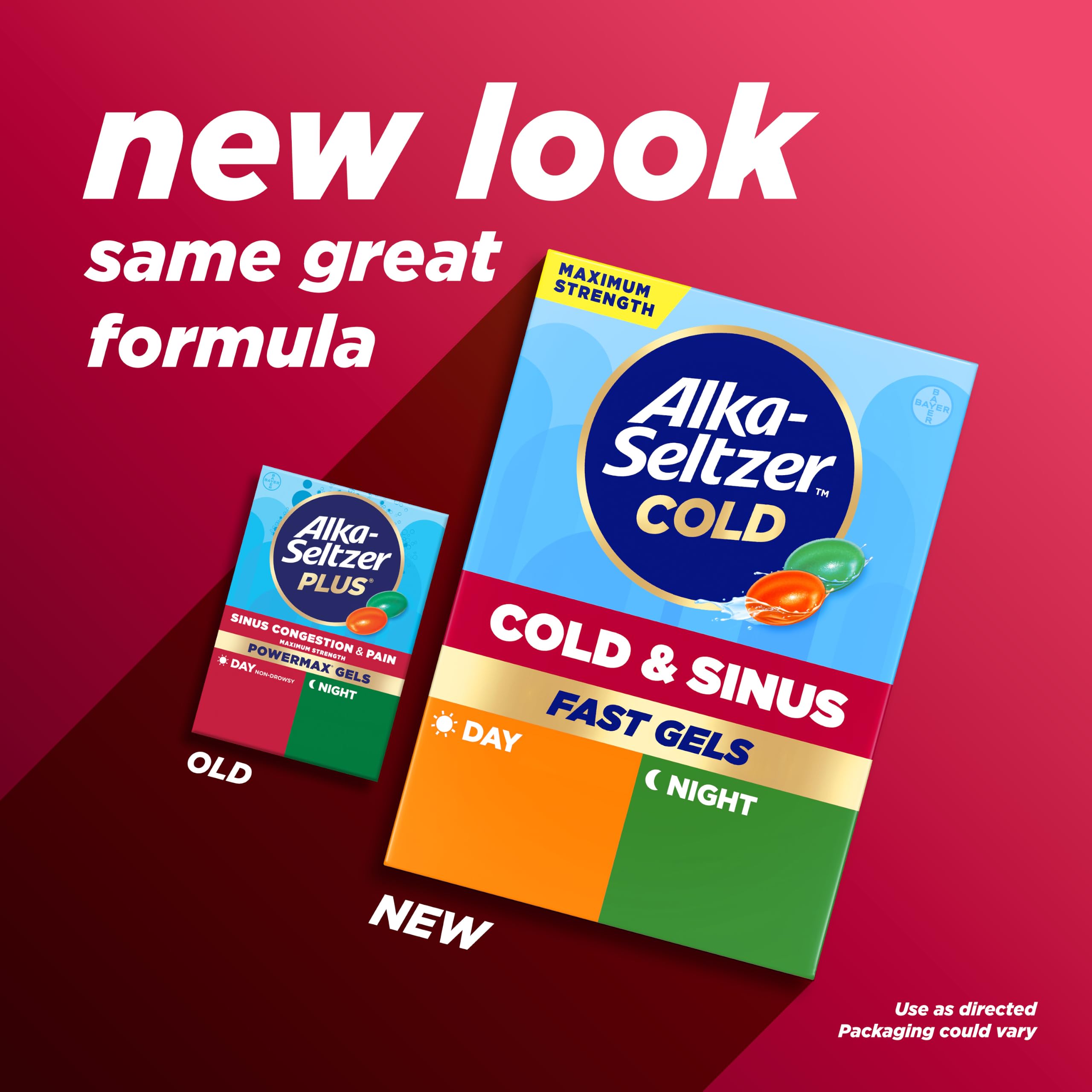 Alka-Seltzer Cold, Cold & Sinus Max Strength Fast Gels, Cold Medicine, Multi-Symptom Relief, Body Aches and Pains, Sinus Pressure, Congestion Relief, 24 Count (Packaging May Vary) — Amazon image 2