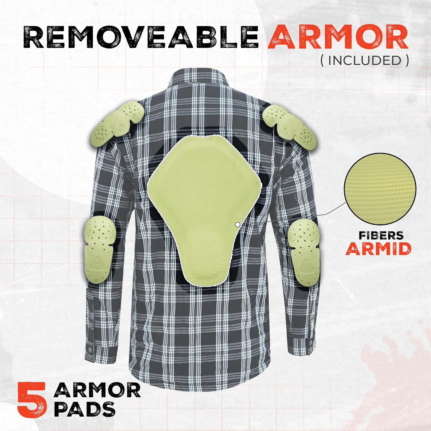 Daniel Smart Men's Motorcycle Shirt Plaid Biker Flannel Jacket Removable Sporty Armored, Zipper Closure & Water Resistant - Image 3