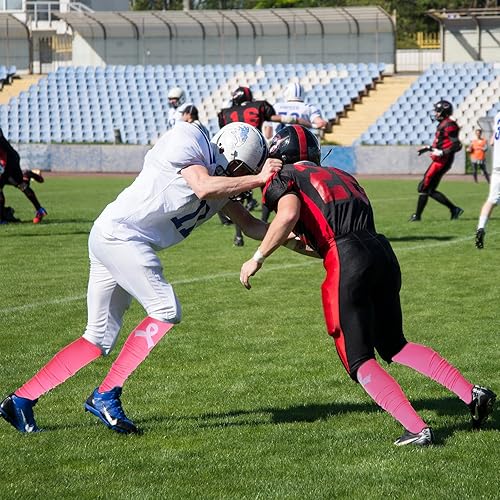 Miniatura 12 de Hercicy 4 Pairs Breast Cancer Awareness Football Leg Sleeves Pink Ribbon Calf Compression Sports Sleeves for Girls Boys (Colorful)