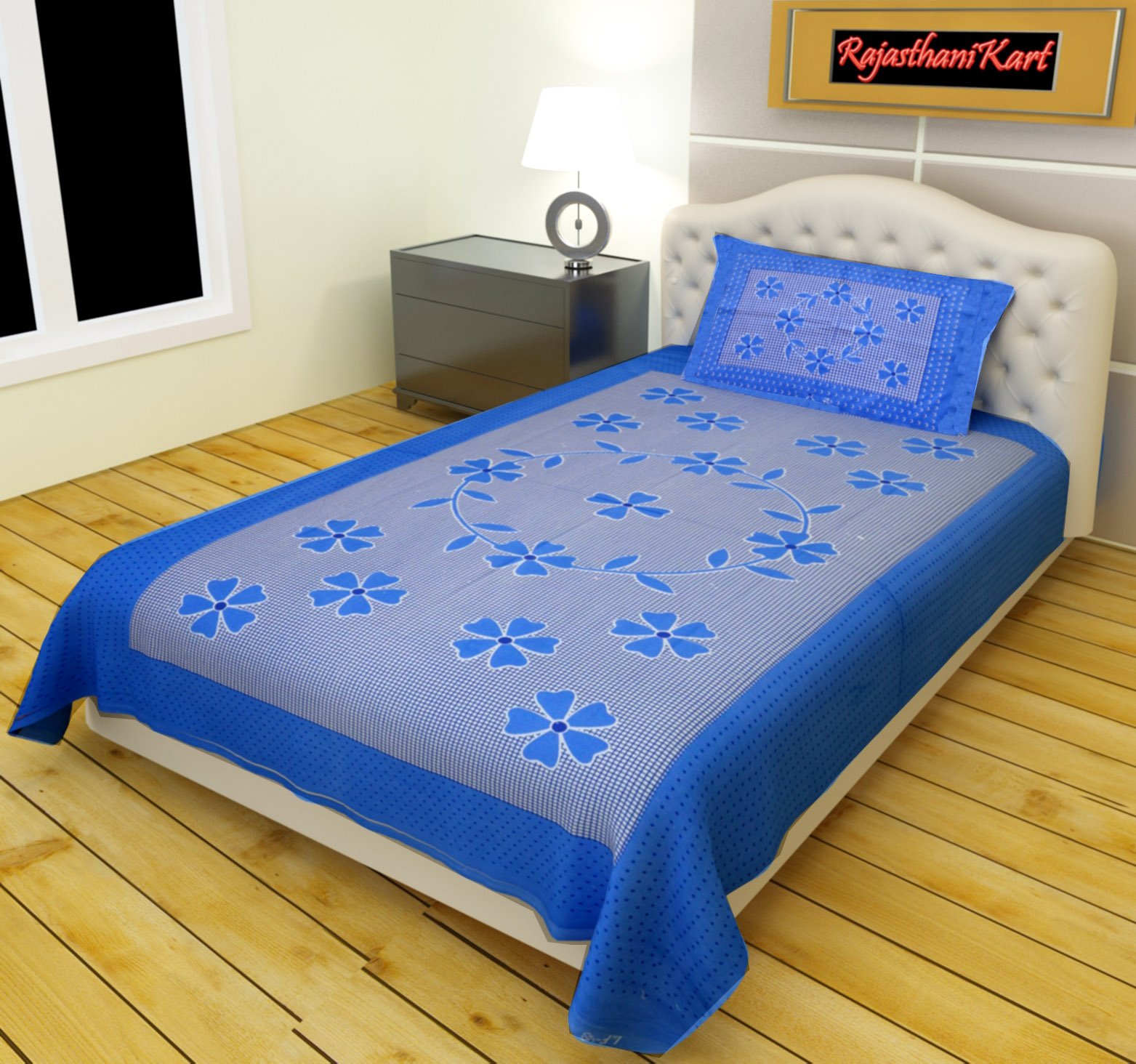 Rajasthani Cotton Bed Sheet - Single Bed Green -5 Rajasthani Cotton Bed Sheet - Single Bed Green -5