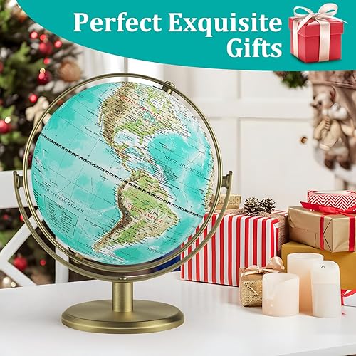 Miniatura 5 de JOWHOL Globo del mundo de 8 pulgadas con soporte dorado giratorio de 720, para niños, adultos, estudiantes, geografía, educativo, globo de