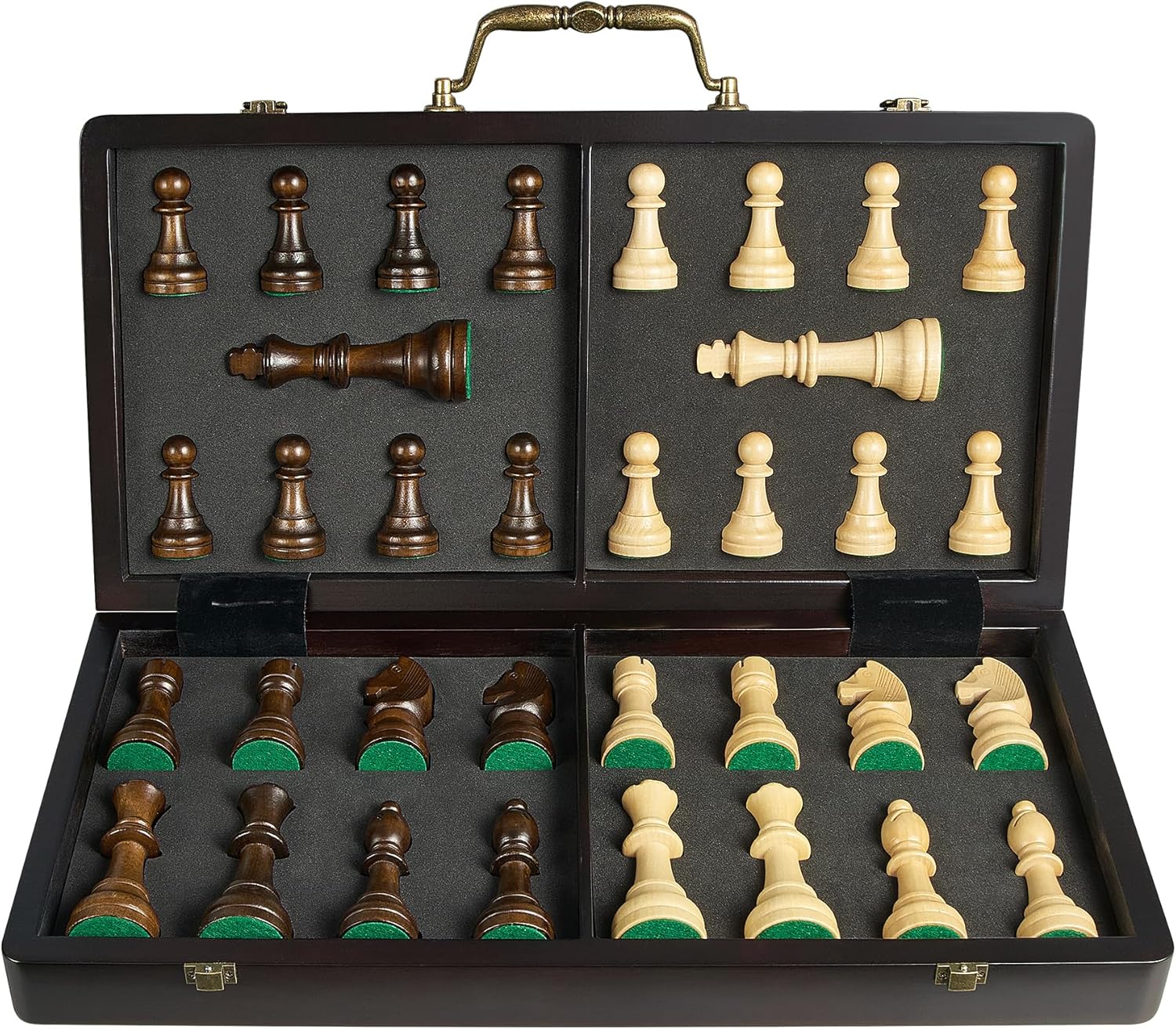 18.5" Wooden Chess Set with Handle,Chess Sets for Adults Kids Portable Folding Board Games with 4.5" King 2 Extra Queens,Handmade Weighted Large Pieces with Storage Slots - Image 4