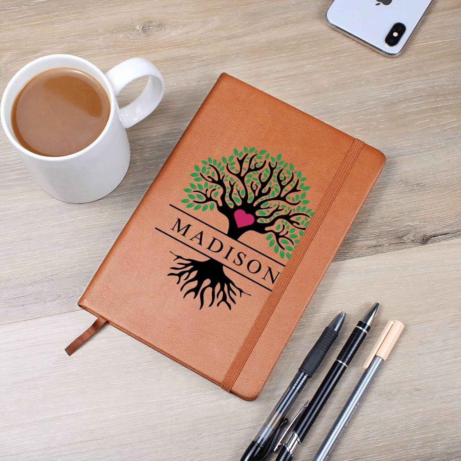 Hilis Personalized Journal for Women or Men, 12 Design, Custom A5 Vegan Leather Lined Notebook for Writing, Daily Dairy, Dream Wellness Travel