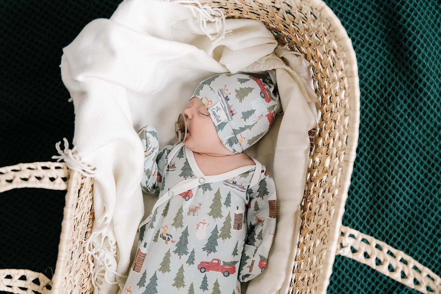 Copper Pearl Baby Gown - Knotted Newborn Sleepers for Baby Boy and Girl, Soft Stretchy Long Sleeve Infant Gowns with Bottom Tie and Hand Mittens, Perfect Hospital Coming Home Outfit (Kringle)