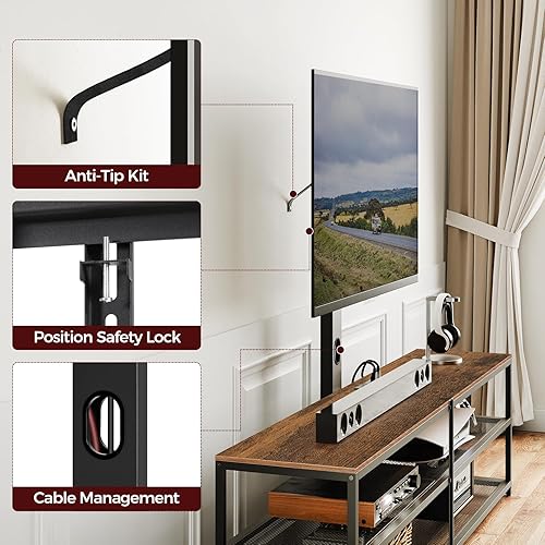 Miniatura 8 de Soporte de TV con soporte y 4 tomas de corriente de 70.9 pulgadas, consola multimedia centro de entretenimiento, soporte giratorio para TV de hasta