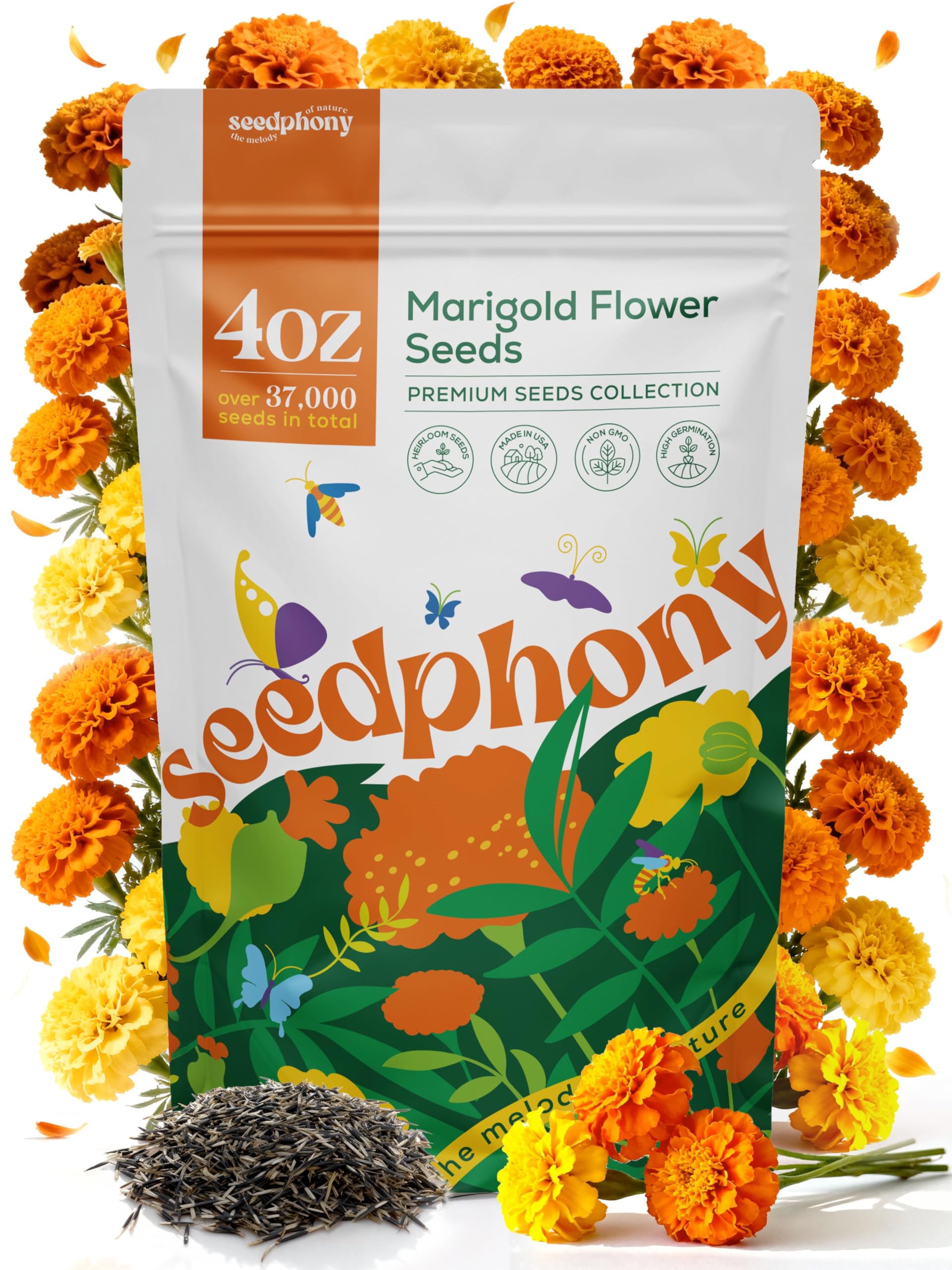 Seedphony Marigold Seeds Pack 4 oz