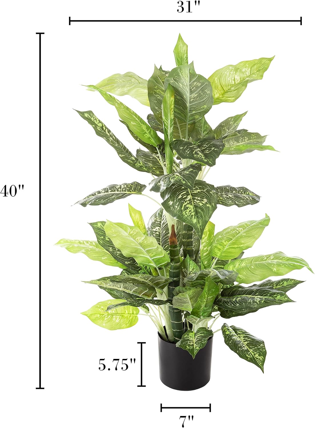 Pure Garden Artificial Dieffenbachia Floor Plant - 40-Inch Potted Faux Greenery for Home or Office Decoration - Natural Looking Polyester Leaves