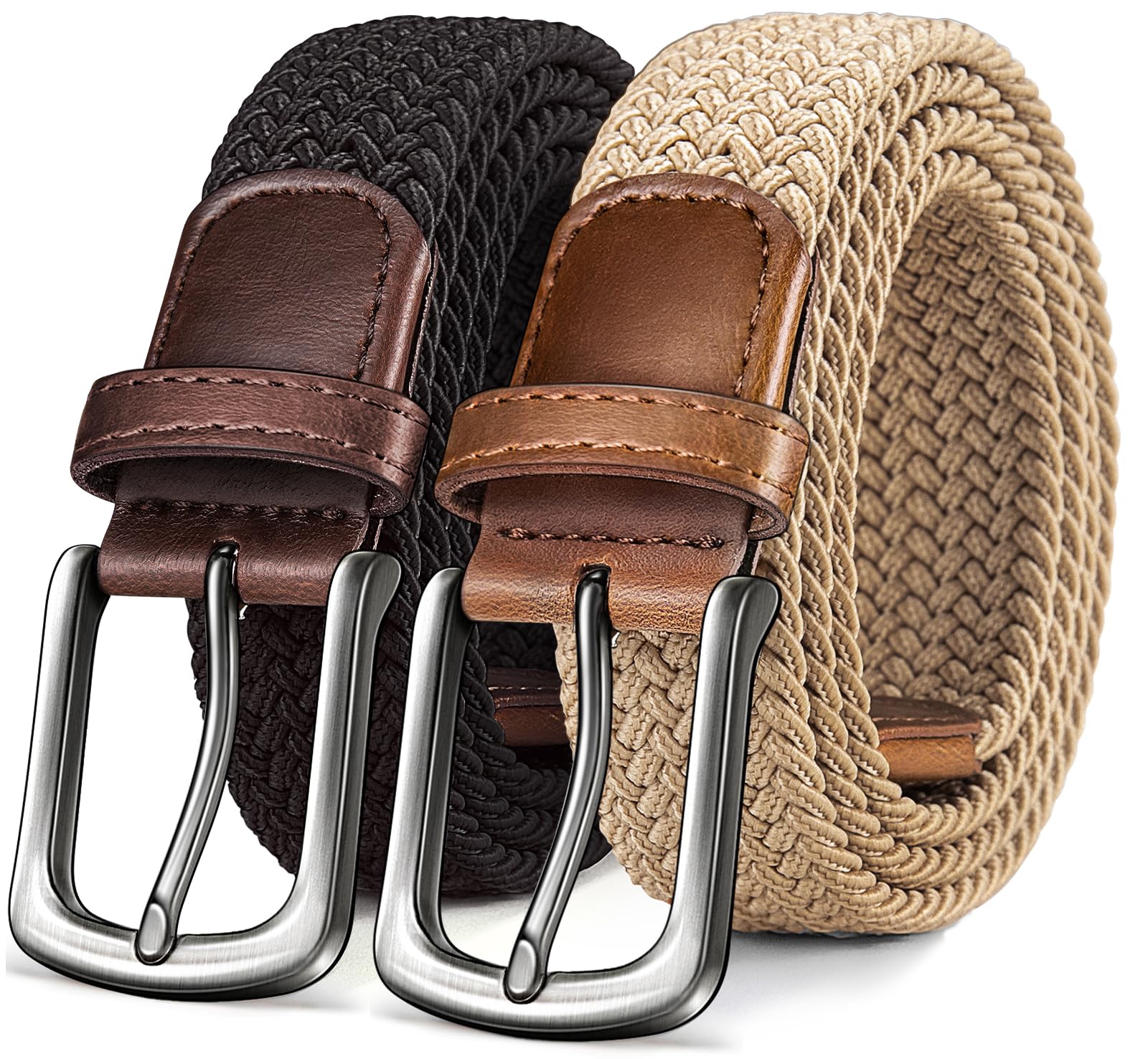 KEMISANT Men's 2 Elastic Braided Belt Women's Men's Fabric Belt Braided Stretch Belt Golf Belt 35 mm