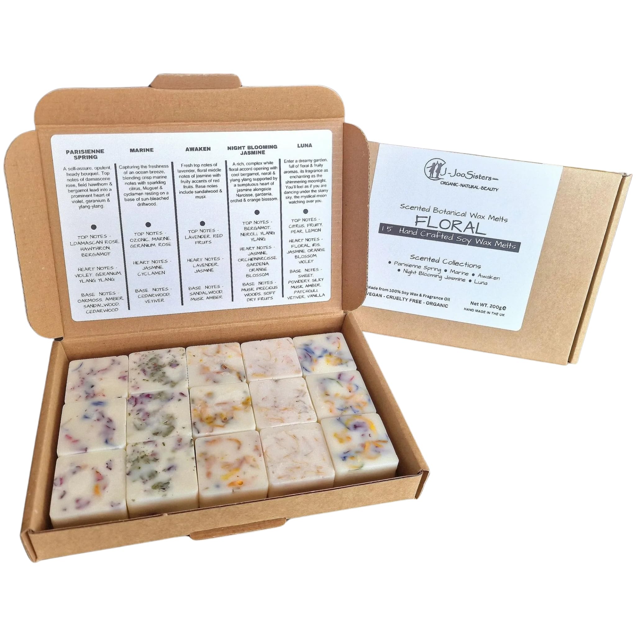 Floral Collections, Highly Scented Botanical Wax Melts Collections (15 x 13.5g Hand Crafted), Vegan Friendly & Cruelty Free
