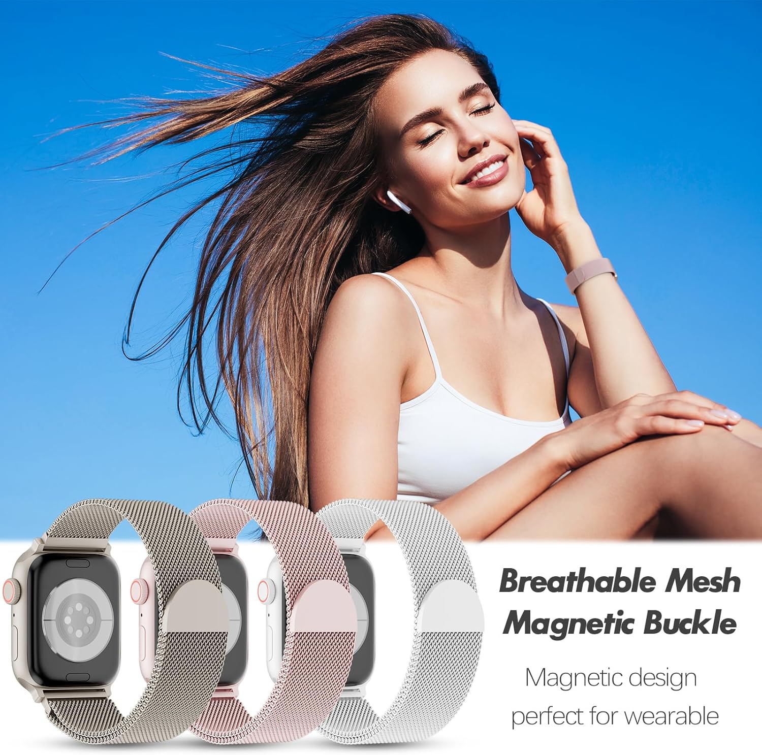 3 Pack Metal Mesh Loop Compatible with Apple Watch Band 38mm 40mm 41mm 42mm 44mm 45mm 46mm 49mm Women Men, Stainless Steel Magnetic Clasp Strap for iWatch Series 11 10 9 8 SE 7 6 5 4 3 2 1 Ultra - Image 4