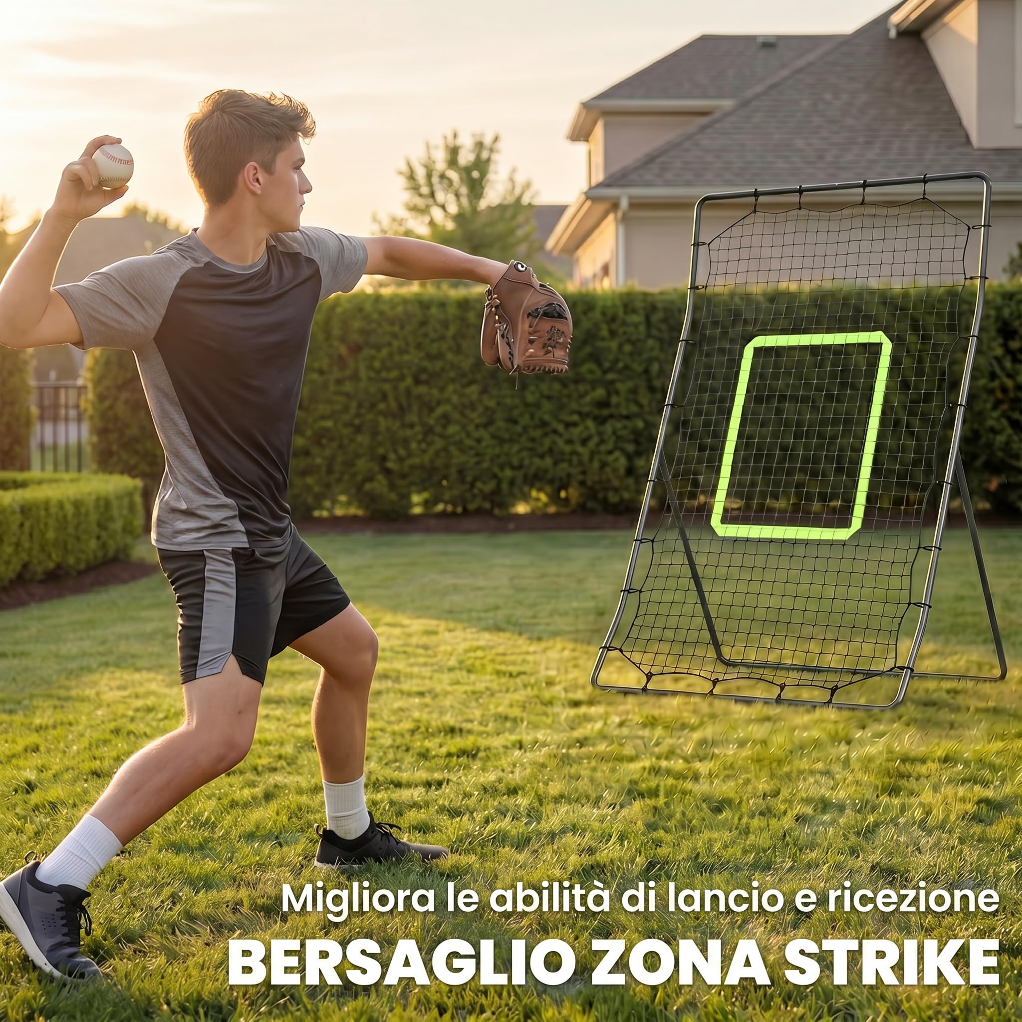 HOMCOM Rete Elastica Rimbalzo da Baseball Rimbalzatore Portatile
