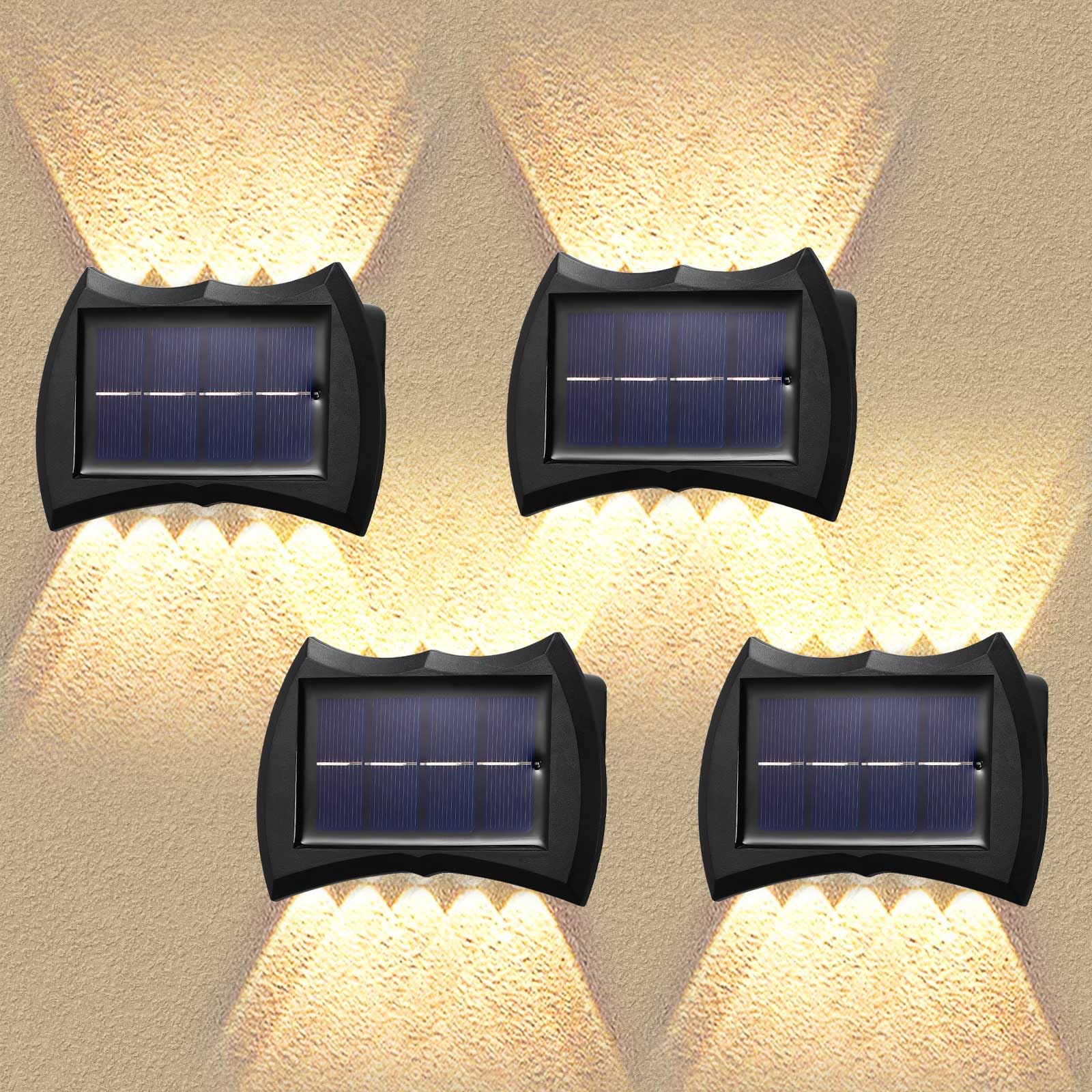 Aplique Solar Exterior Pared, 4Pack Luz Solar Exterior Jardin Apliques Exteriores Solares IP65 Impermeable Aplique Pared Exterior Solar Luces Solares LED Exterior Jardin para Valla Porche Pared Patio
