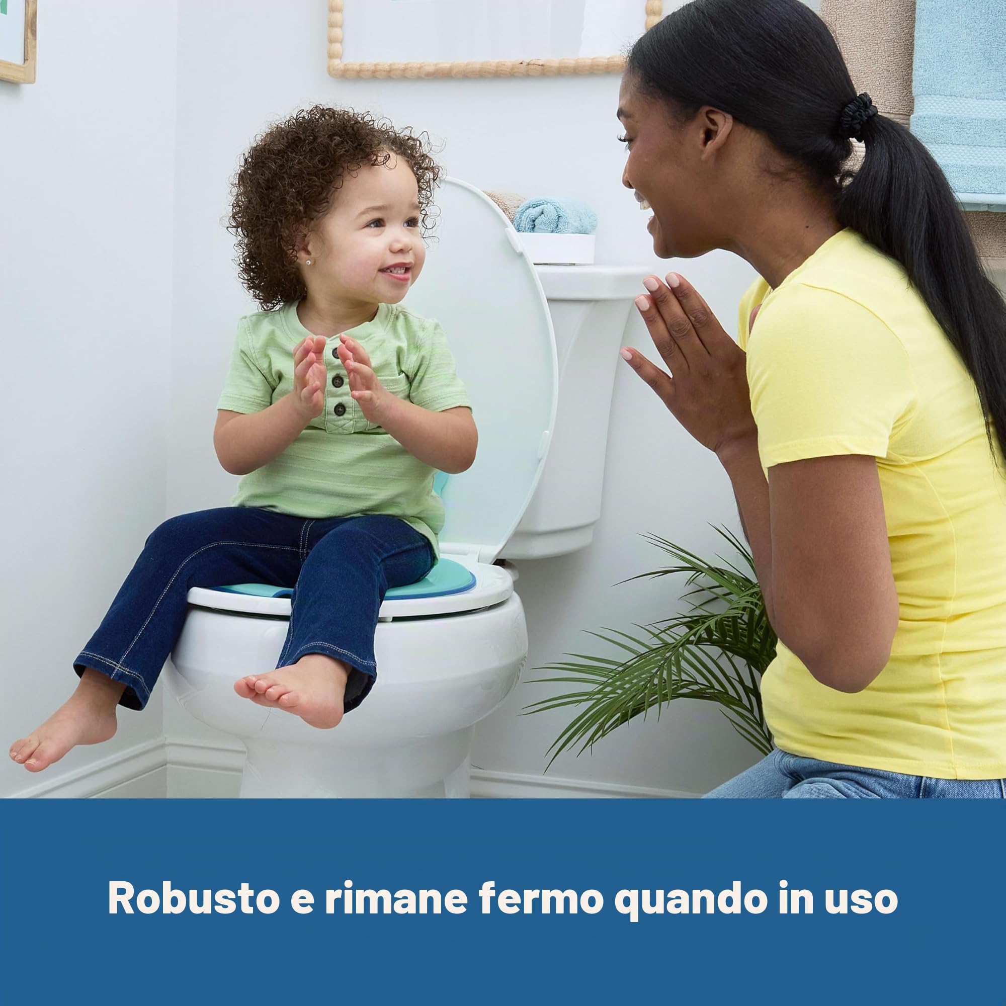 Bright Starts, Disney Baby Stitch Flip & Sit Riduttore WC Bambini, Sedile WC Sicuro con Maniglie Antiscivolo, Facile da Montare, Da 18 Mesi, Blu