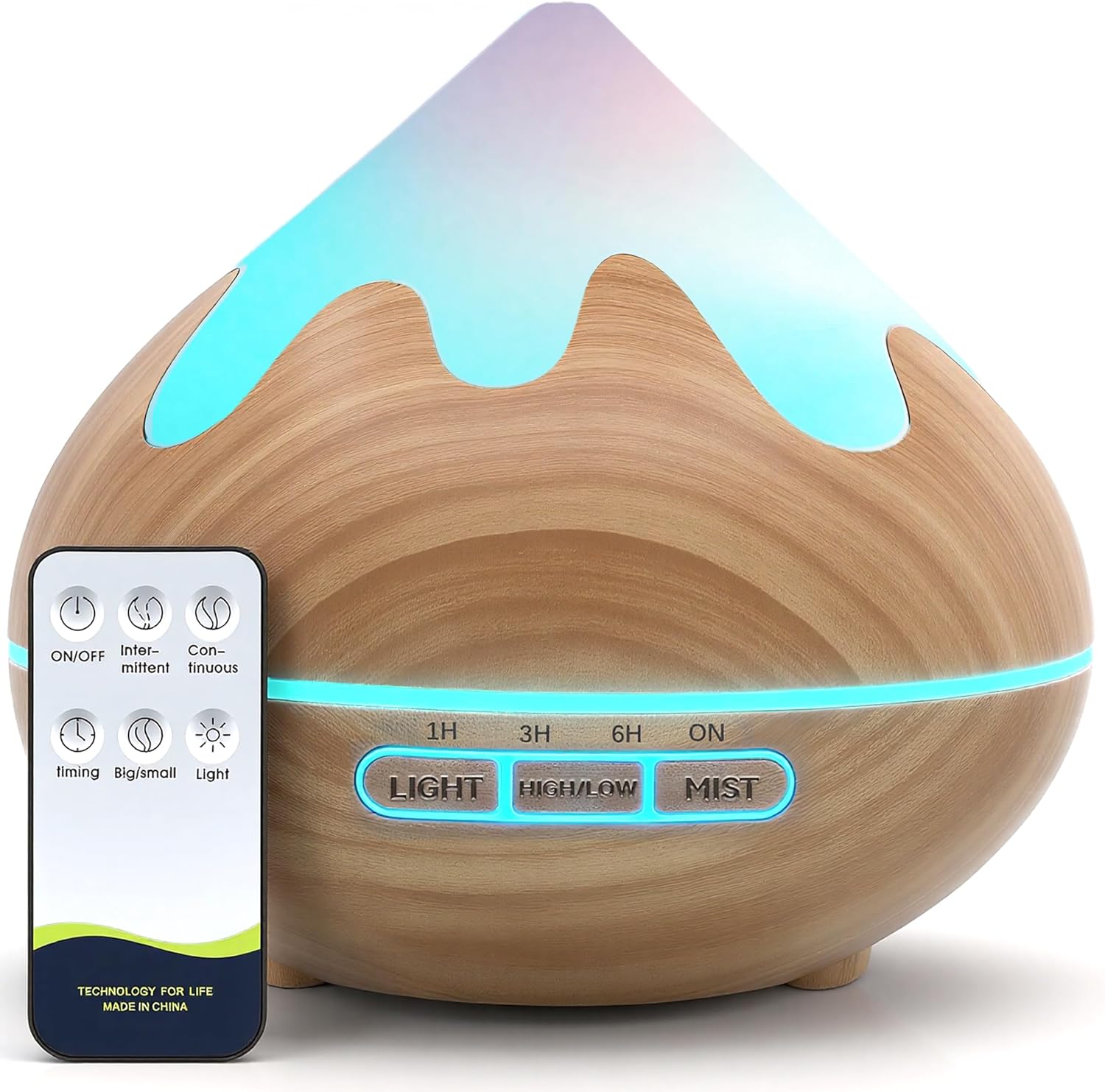 Essential Oil Diffuser, Aromatherapy Diffuser with Remote Control, Multifunctional Air Diffusers for Home Office Room, Fragrance Aroma Diffuser with 7 Color LED & 2 Mist Mode, Brown