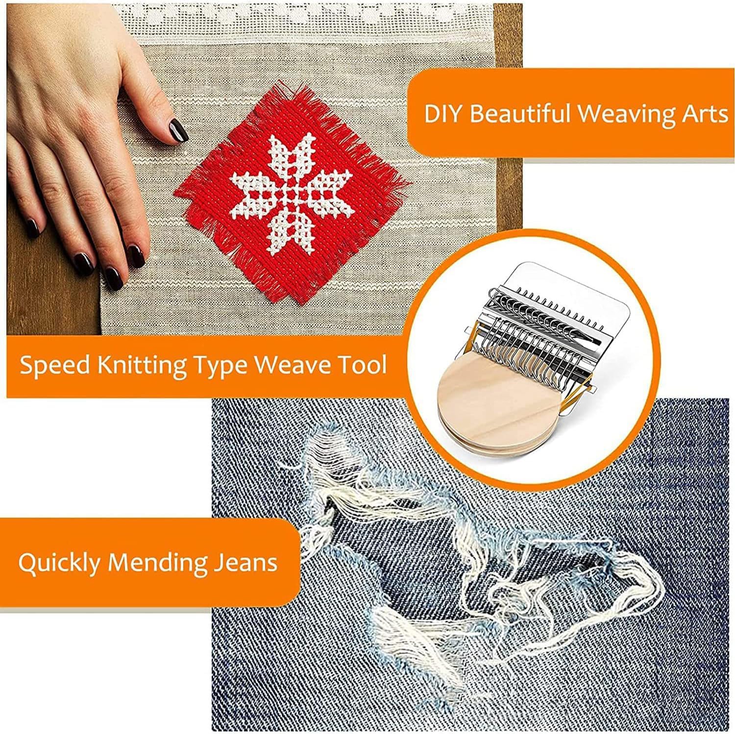 PatchMaker 2.0 Kit, Knitting Kit for Beginners, Mini Portable Patch Darning Kit, Patchwork Weaving Tool Set for Quickly Sewing Repair, Sewing Craft Supplies
