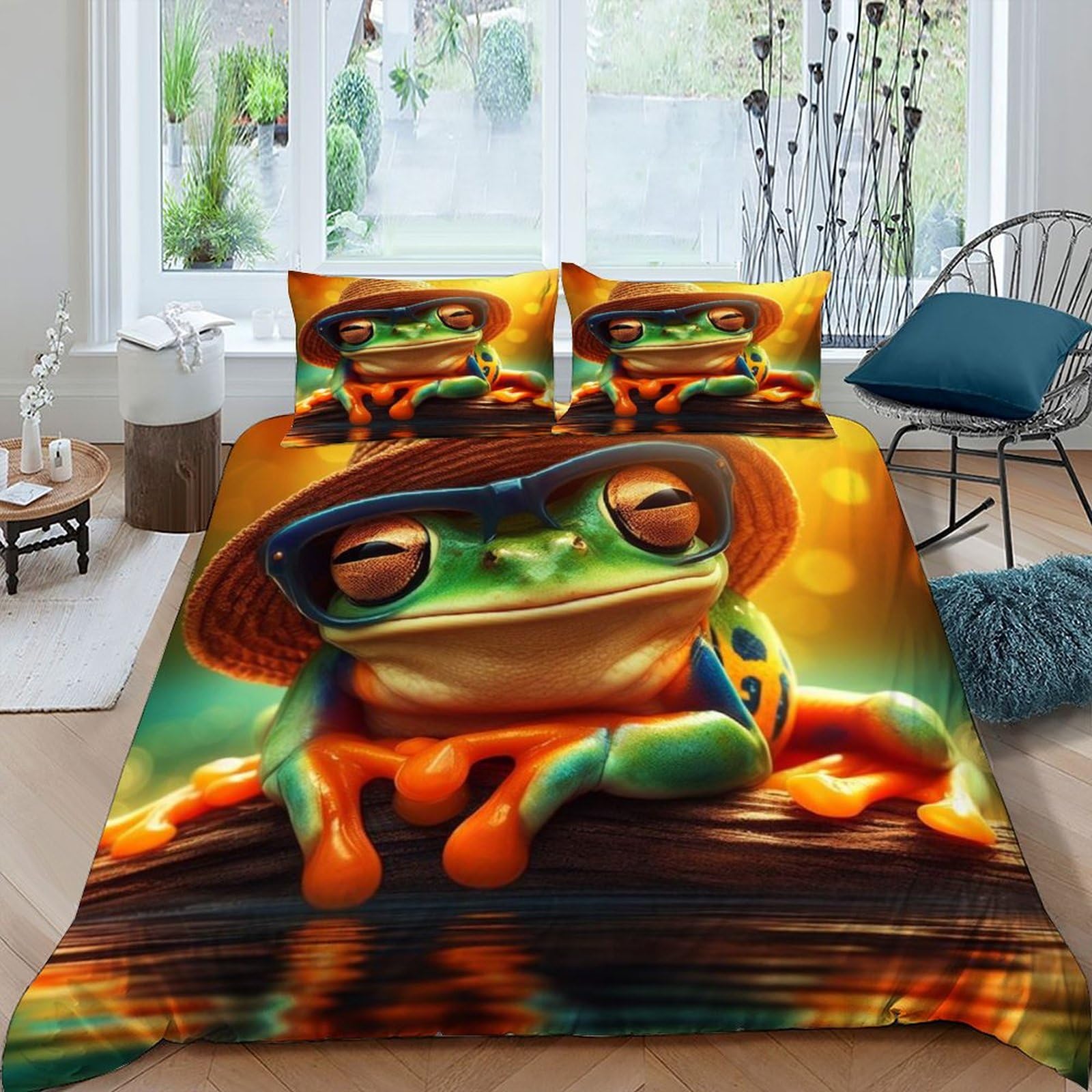 Housse de couette grenouille zippée anti-plis pour un lit King Size toujours impeccable