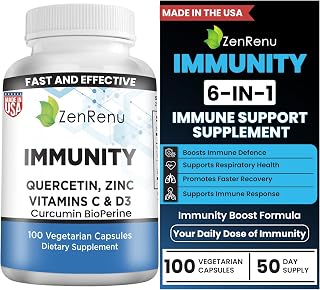 Zenrenu Immunity Quercetin 700 mg Zinc Vitamin C Vitamin D Immune Support Supplement with Curcumin - Easy to Absorb Immunity Supplement, 100 Vegetarian Capsules 50 Day Supply
