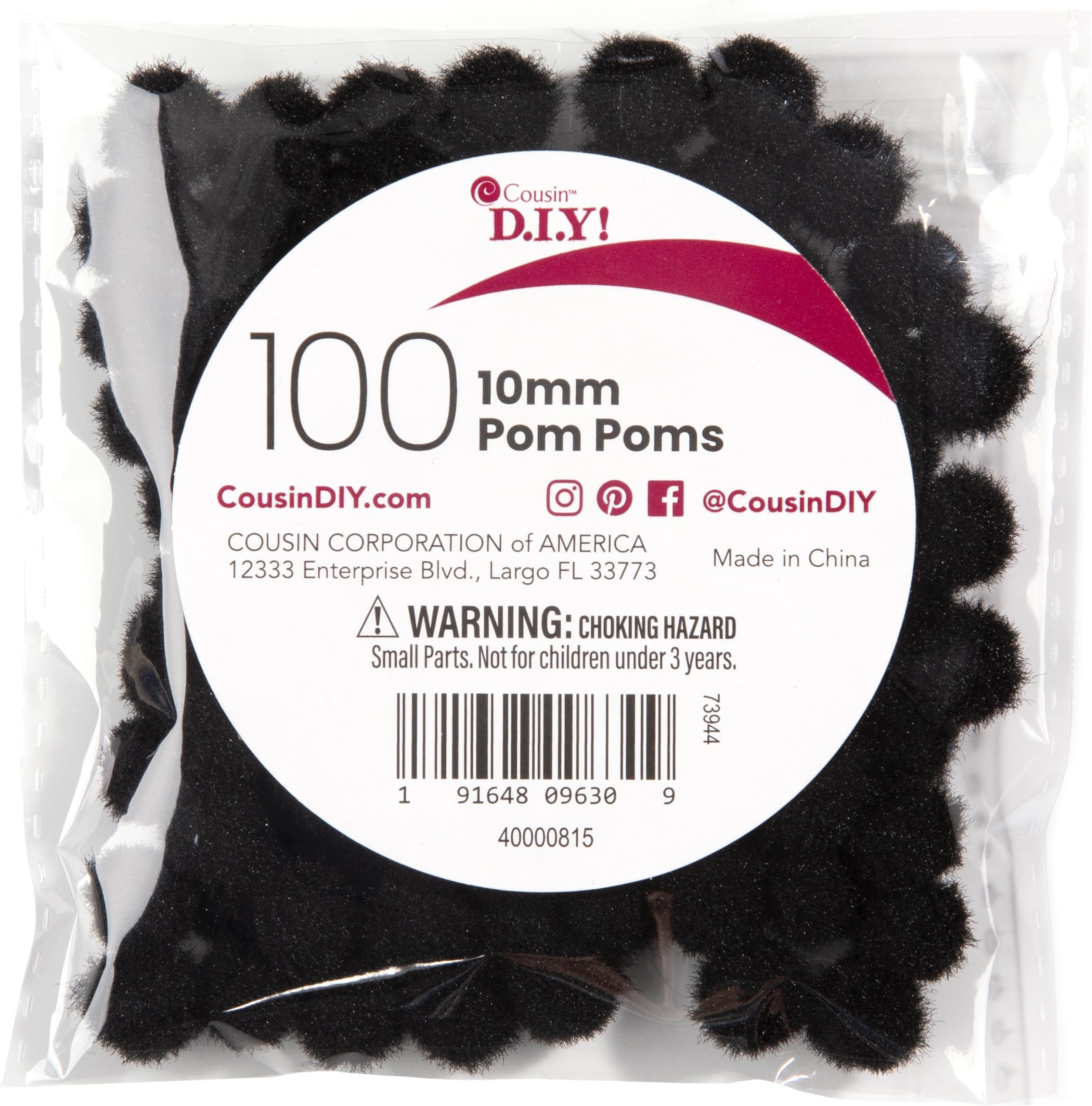 Pom-Poms 10mm 100/Pkg-Black