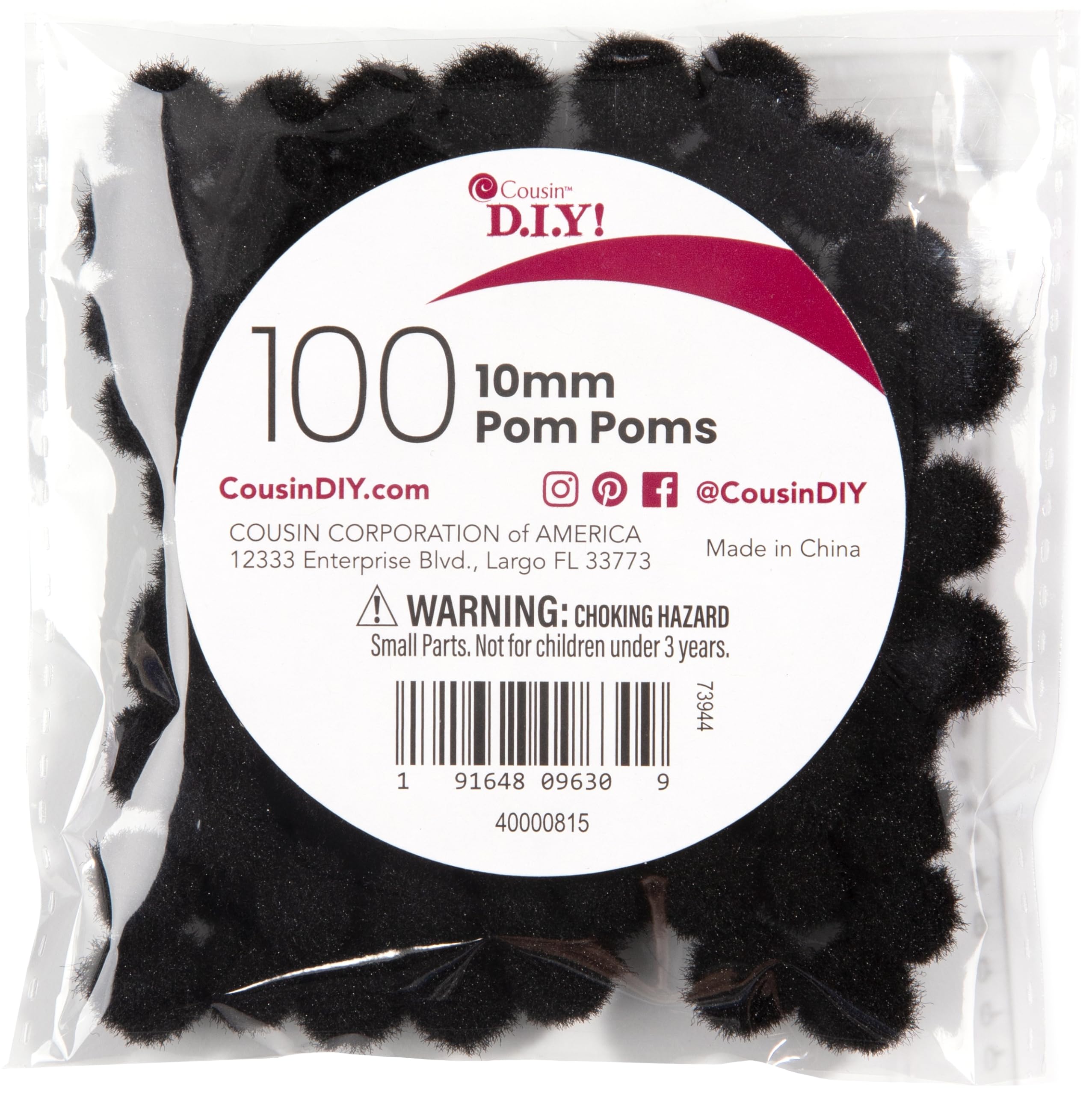 Cousin Black Pom-Poms 10Mm 100/Pkg