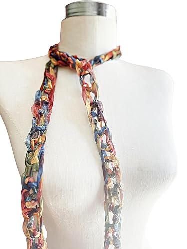 Skinny Scarf, Multicolored Mix Necklace Scarf Lightweight Scarf, Fashion Scarf, Handmade in the USA, Fiber Jewelry Fashion Accessory Made in the USA