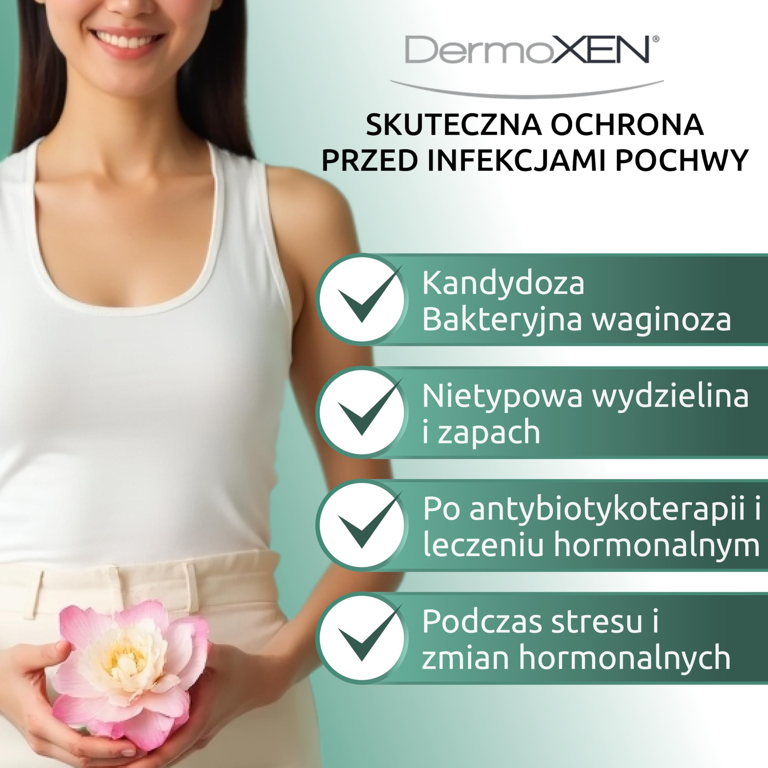 DERMOXEN Bactor komórki jajowe środek dezynfekujący i grzybobójczy. Chroni przed bakteryjnym i grzybiczym zapaleniem pochwy oraz zapaleniem pochwy. Łagodzi pieczenie i swędzenie. 7 sztuk