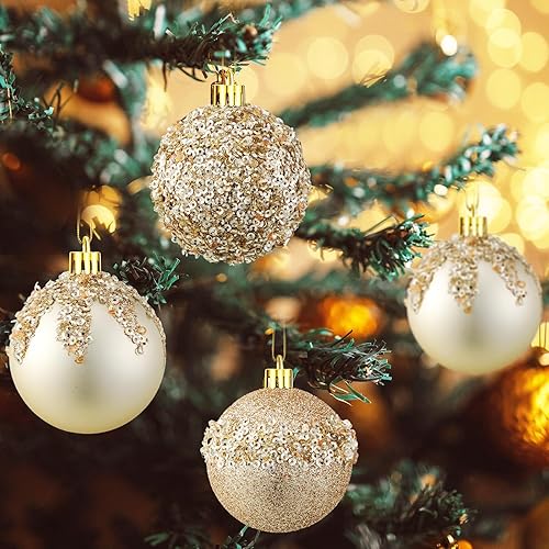 Miniatura 8 de Syhood 12 adornos de bola de Navidad con purpurina de 3.15 pulgadas, lentejuelas de diamantes de imitación, inastillables, decoración de árbol de