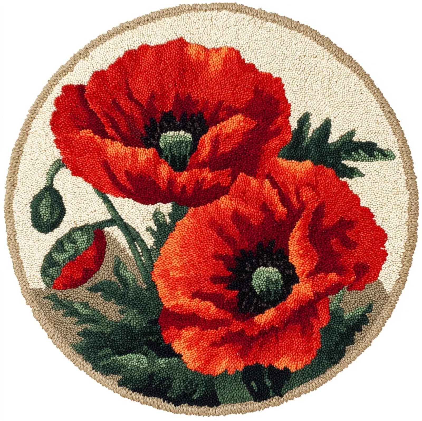 WallustrioaW Latch Hook Rug Kits for Adults Beginners,Beautiful Poppy,DIY Craft Doormat Carpet Making Kit Tapestry Gift Home Decorations,50x50cm