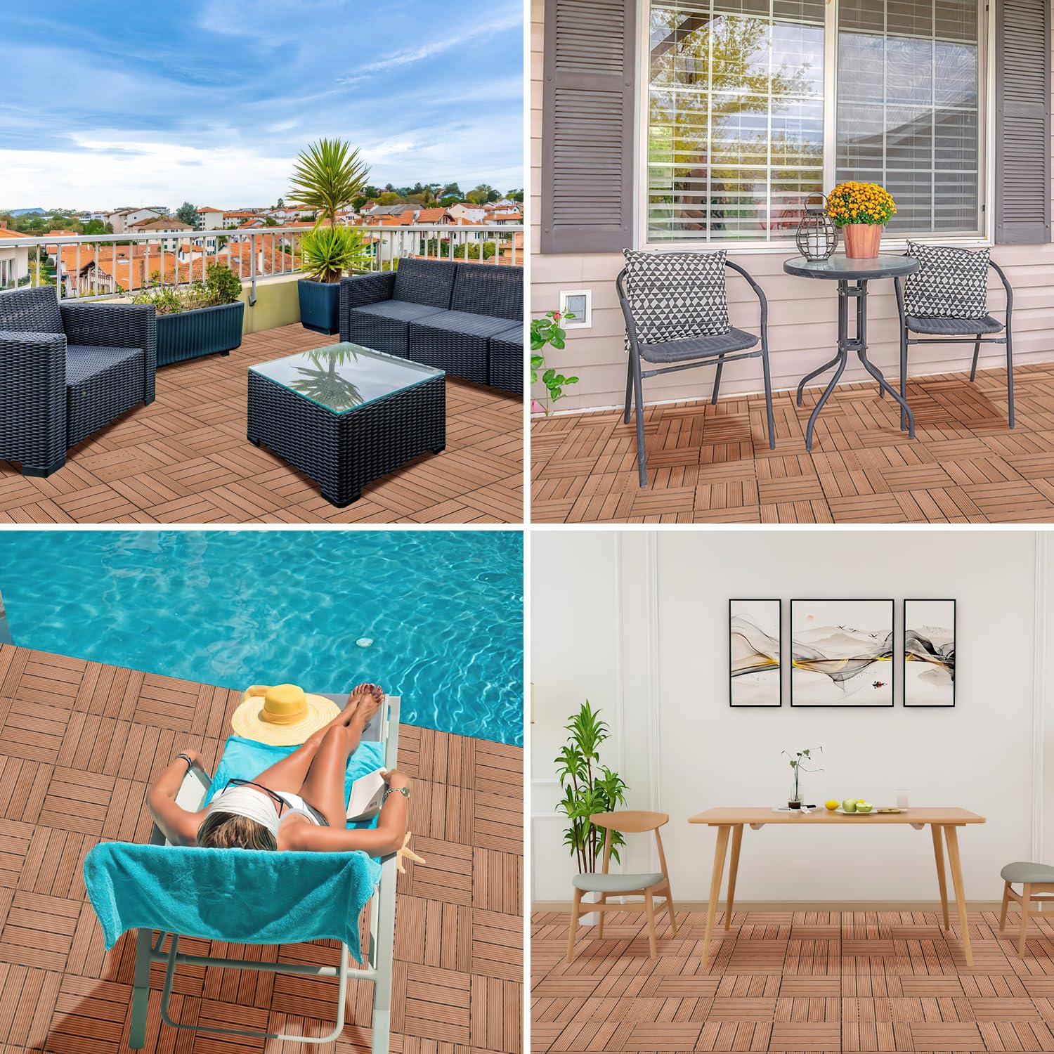 Pack de 6 baldosas WPC para terraza, baldosas de madera 30x60 cm - 1 m². Ideal para el exterior, baldosas de clic para balcón, jardín y terraza | instalación fácil, rápida y práctica