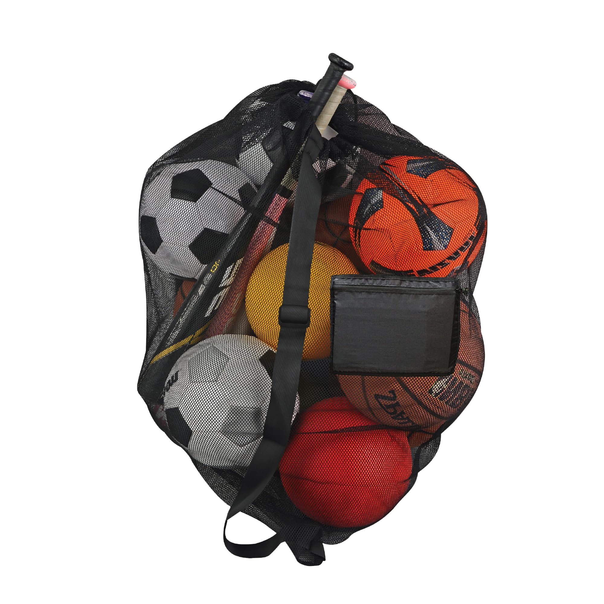 Keeble Outlets Extra Large Sports Ball Bag Mesh Soccer Ball Bag Heavy Duty Drawstring Bags Team Work for Holding Basketball, Volleyball, Baseball, Swimming Gear with Shoulder Strap