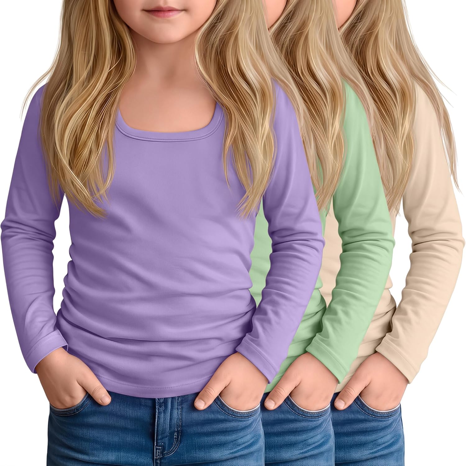 3 Pack Toddler Girl's Long Sleeve Shirts 18M-5T