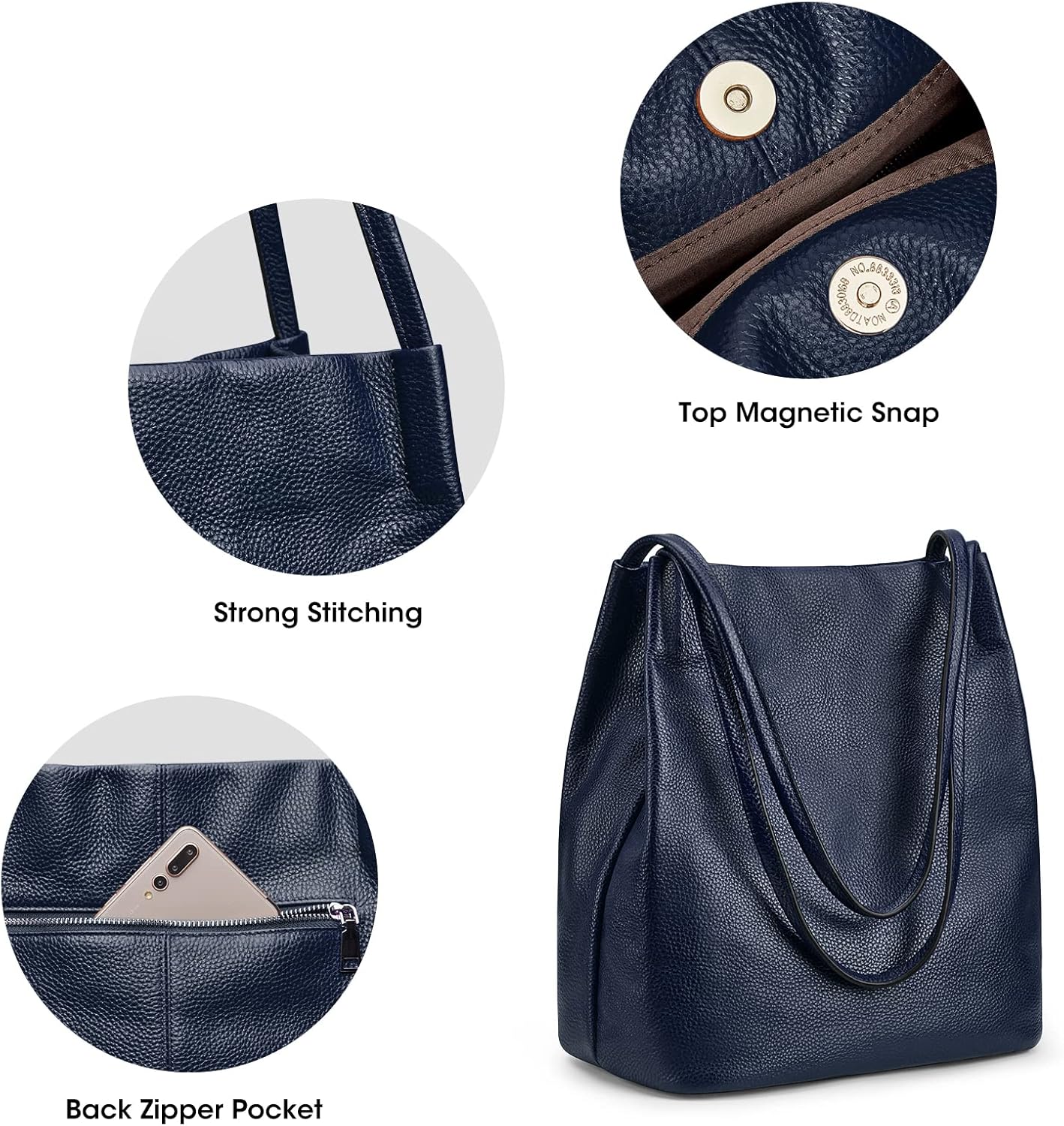 Kattee Women Soft Genuine Leather Totes Shoulder Bag Purses and Handbags with Top Magnetic Snap Closure - Image 5