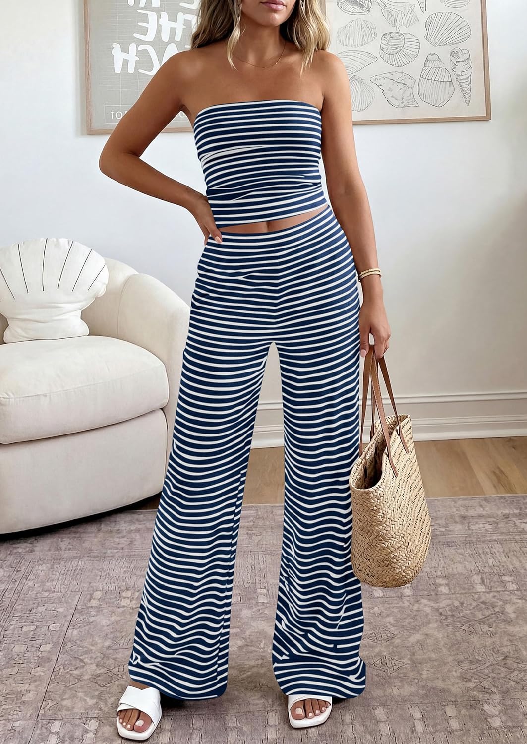 PRETTYGARDEN Two Piece Striped Sets for Women Summer Travel Outfits 2026 Spring Y2K Going Out Vacation Clothes Loungewear