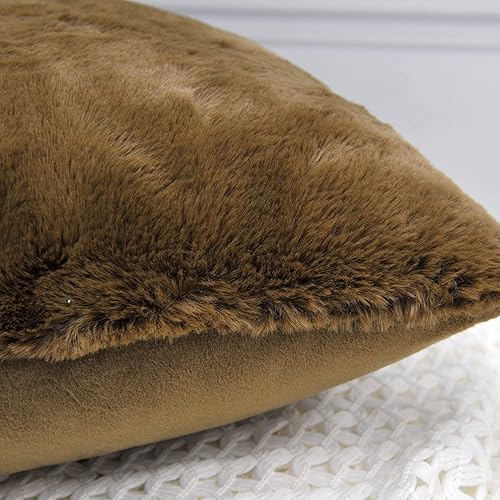 Miniatura 5 de Juego de 2 fundas de almohada cuadradas decorativas de piel sintética de color liso de 20 x 20 pulgadas, fundas de almohada suaves de felpa para