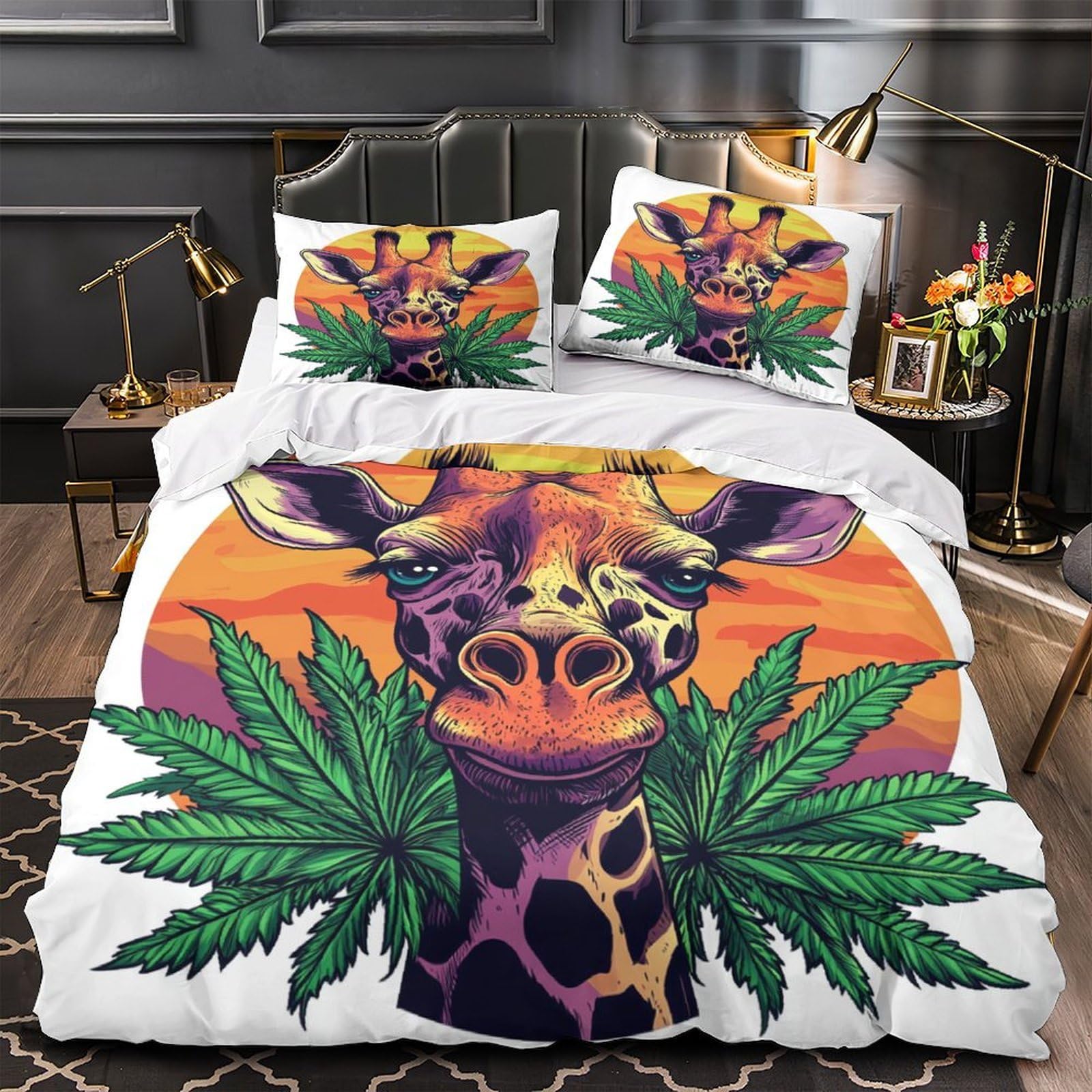 Housse de couette anti-tache motif girafe pour lit double facile à laver