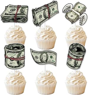 18pcs Dallor Cupcake Toppers Dollar Bill Sign Happy Birthday Cupcake Pick Money Cake Decoration for Dollar Theme Birthday Party Supplies Baby Shower for Boys Kids Men