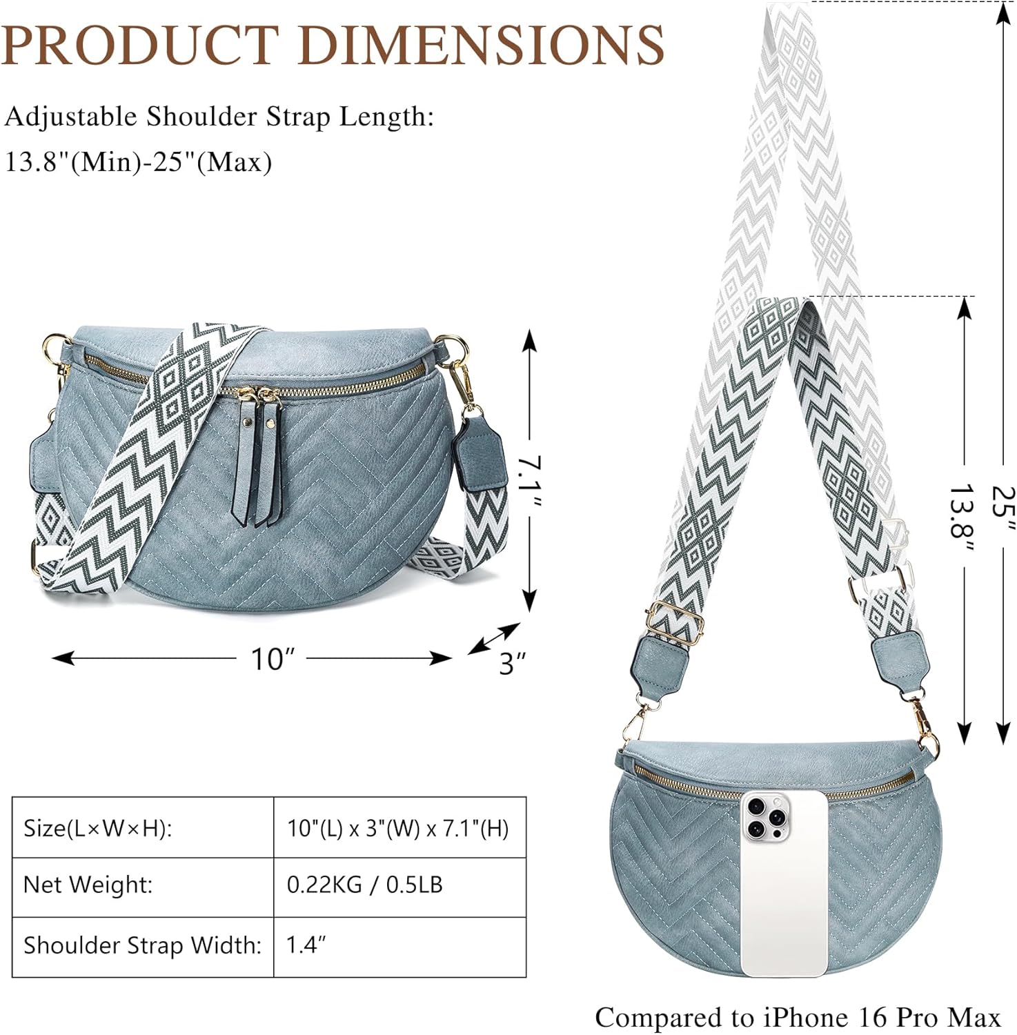 Women's Vegan Leather Crossbody Waist Pack, Fanny Pack Sling Bag with Adjustable Belt, Boho Style Shoulder Purse for Travel, Daily Use (Blue) - Image 3