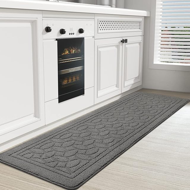 Color G Kitchen Mat 45 x 150 cm, Kitchen Rug Non Slip Washable, Anti Fatigue Kitchen Carpet Machine Washable, Absorbent Kitchen Runner for Kitchen, Dining Room, Laundry Room (Grey)