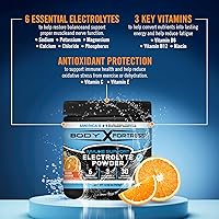 Vista 3 de Body Fortress Electrolyte Powder Orange Tangerine - Mezcla de bebida de hidratación rápida con 6 electrolitos esenciales y 3 vitaminas B, sin