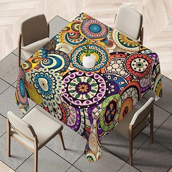 Boho Flower Vintage Square Tablecloth 36x36 Small Table Cloth Waterproof Table Cover Washable Fabric Wrinkle Resistant Tablecloths for Nightstand End Bedside Table Home Tabletop Decoration
