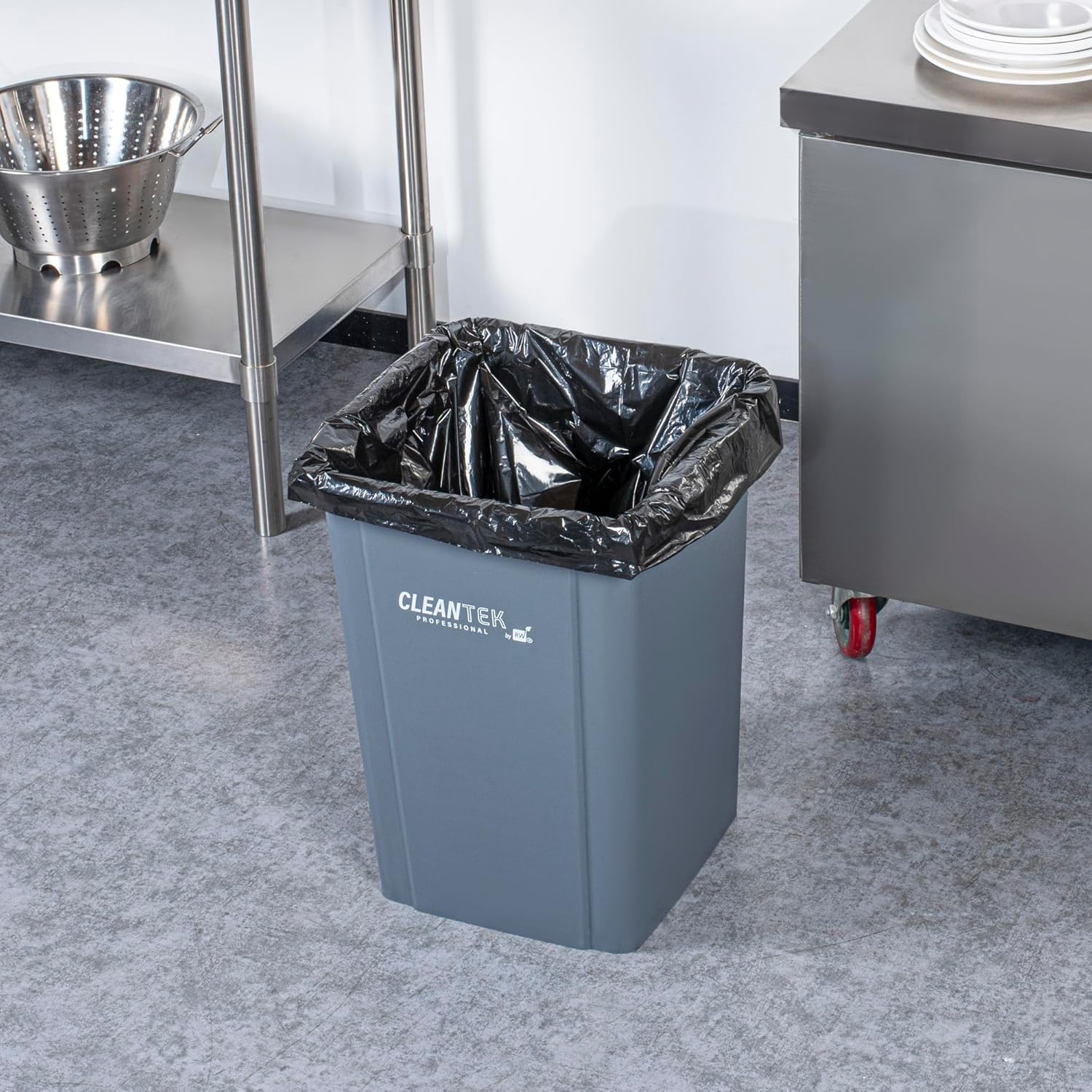 Restaurantware-Clean Tek Professional 19 Gallon Trash Can, 1 Square Waste Basket - Lid Sold Separately, Space Saving, Gray Plastic Garbage Bin, Ideal For Home, Office, Restaurant, And More