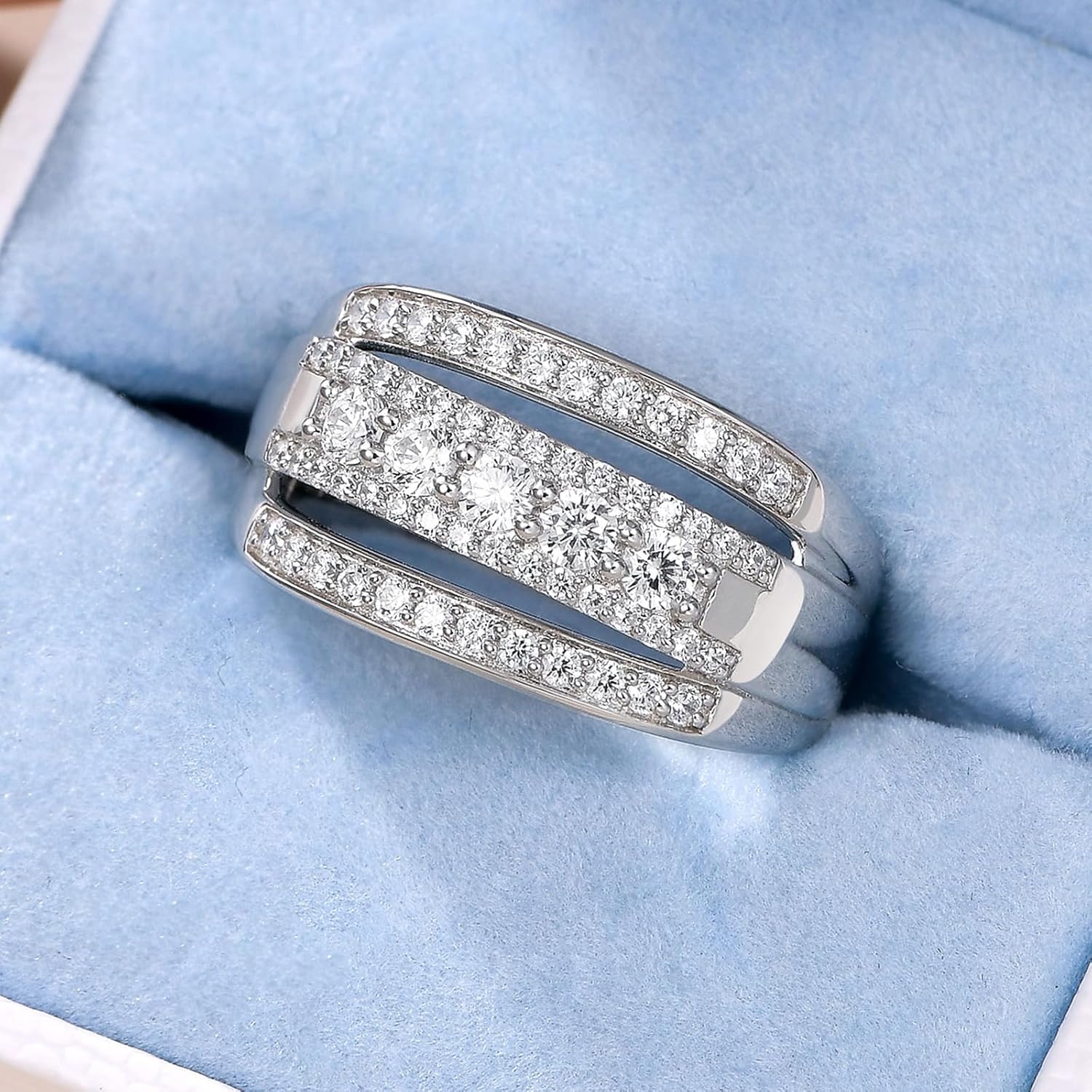 Newshe Jewellery 3-Row Wedding Bands for Women Cubic Zirconia Wide Band Rings 925 Sterling Silver Eternity Statement Ring Engagement Size 5-10 - Image 6