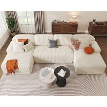 DURASPACE 320 cm Cloud Sectional Sofas for the Living Room Modular U-shaped Sofa with Deep Seat Cord Sofa Bed with Memory Foam No Assembly Required Beige