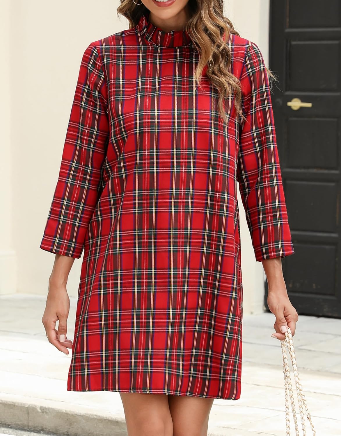 Kedera Women's Fall Bow Tie Dress Casual Mini Dress Ruffle Mock Neck Long Sleeve Dress Swing Elegant Shift Dress - Image 5